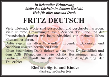 Traueranzeige von Fritz Deutsch von Mitteldeutsche Zeitung Halle/Saalkreis