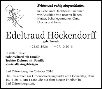 Traueranzeige von Edeltraud Höckendorff von Mitteldeutsche Zeitung Merseburg/Querfurt