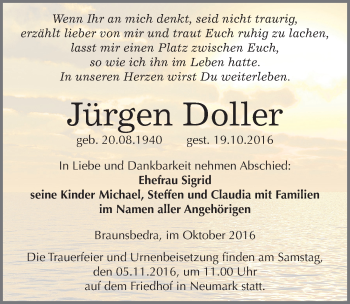 Traueranzeige von Jürgen Doller von Mitteldeutsche Zeitung Merseburg/Querfurt