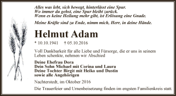Traueranzeige von Helmut Adam von Super Sonntag Aschersleben