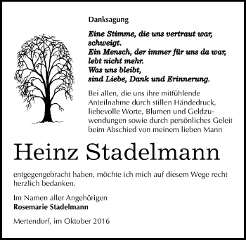 Traueranzeige von Heinz Stadelmann von Mitteldeutsche Zeitung Naumburg/Nebra