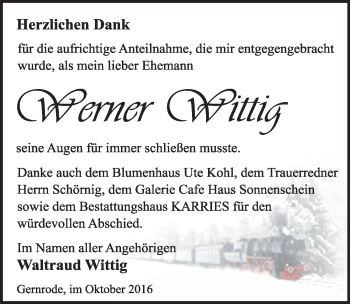 Traueranzeige von Werner Wittig von Mitteldeutsche Zeitung Quedlinburg