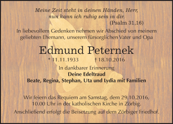 Traueranzeige von Edmund Peternek von Mitteldeutsche Zeitung Bitterfeld