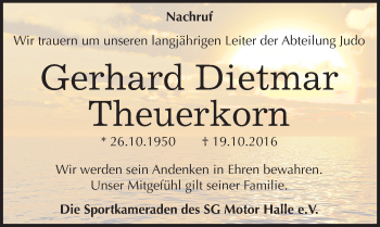 Traueranzeige von Gerhard Dietmar Theuerkorn von Mitteldeutsche Zeitung Halle/Saalkreis