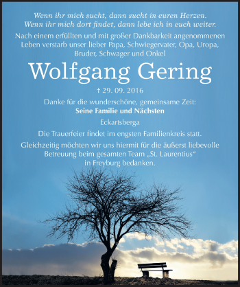 Traueranzeige von Wolfgang Gering von Mitteldeutsche Zeitung Naumburg/Nebra