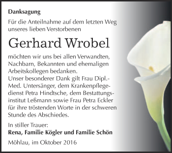 Traueranzeige von Gerhard Wrobel von WVG - Wochenspiegel Wittenberg