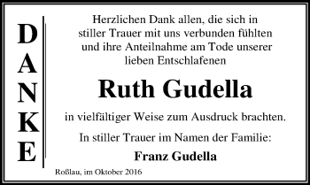 Traueranzeige von Ruth Gudella von Mitteldeutsche Zeitung Dessau-Roßlau