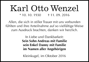 Traueranzeige von Karl Otto Wenzel von Mitteldeutsche Zeitung Halle/Saalkreis