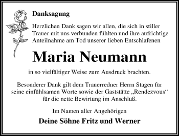Traueranzeige von Maria Neumann von Mitteldeutsche Zeitung Dessau-Roßlau