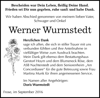 Traueranzeige von Werner Wurmstedt von Mitteldeutsche Zeitung Aschersleben