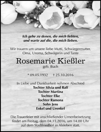 Traueranzeige von Rosemarie Kießler von Mitteldeutsche Zeitung Bernburg