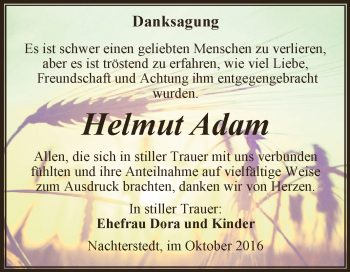 Traueranzeige von Helmut Adam von Super Sonntag Aschersleben