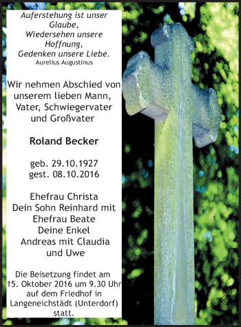Traueranzeige von Roland Becker von Mitteldeutsche Zeitung Merseburg/Querfurt