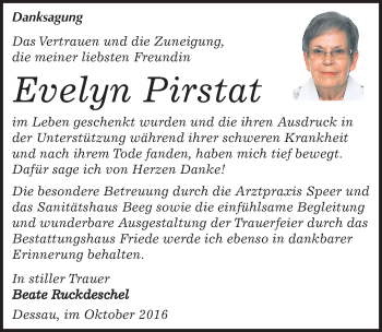 Traueranzeige von Evelyn Pirstat von Mitteldeutsche Zeitung Dessau-Roßlau
