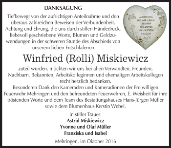 Traueranzeige von Winfried Miskiewicz von Mitteldeutsche Zeitung Aschersleben
