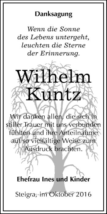 Traueranzeige von Wilhelm Kuntz von Mitteldeutsche Zeitung Merseburg/Querfurt