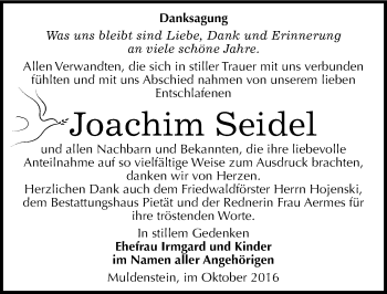 Traueranzeige von Joachim Seidel von Mitteldeutsche Zeitung Bitterfeld