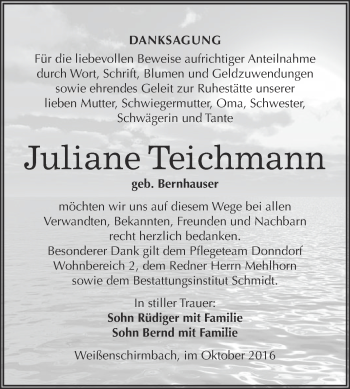 Traueranzeige von Juliane Teichmann von Super Sonntag Merseburg