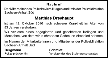 Traueranzeige von Matthias Dreyhaupt von Mitteldeutsche Zeitung Merseburg/Querfurt