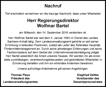 Traueranzeige von Wolfmar Bartel von Mitteldeutsche Zeitung