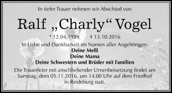 Traueranzeige von Ralf Vogel von Mitteldeutsche Zeitung Halle/Saalkreis