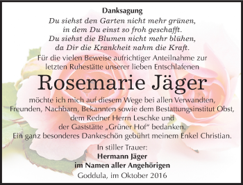 Traueranzeige von Rosemarie Jäger von Mitteldeutsche Zeitung Merseburg/Querfurt