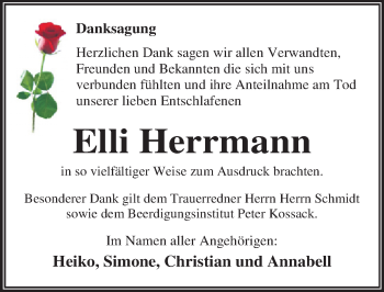 Traueranzeige von Elli Herrmann von Mitteldeutsche Zeitung Dessau-Roßlau