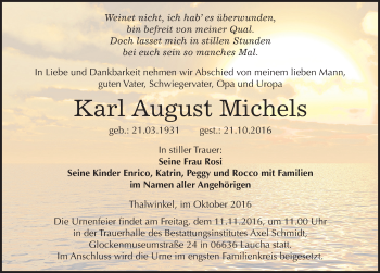 Traueranzeige von Karl August Michels von Mitteldeutsche Zeitung Naumburg/Nebra