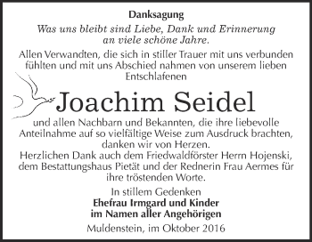 Traueranzeige von Joachim Seidel von WVG - Wochenspiegel Bitterfeld