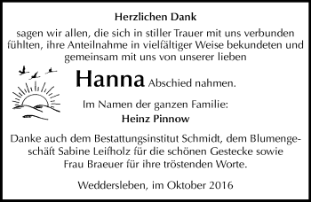Traueranzeige von Hanna  von Mitteldeutsche Zeitung Quedlinburg