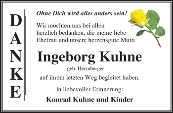 Traueranzeige von Ingeborg Kuhne von Mitteldeutsche Zeitung Dessau-Roßlau
