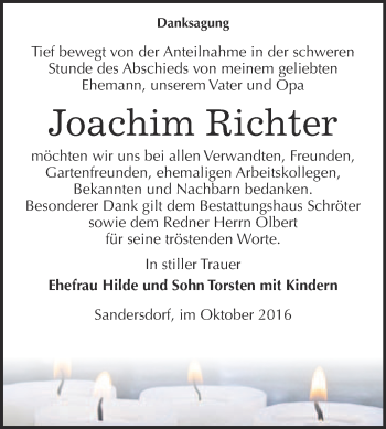 Traueranzeige von Joachim Richter von WVG - Wochenspiegel Bitterfeld