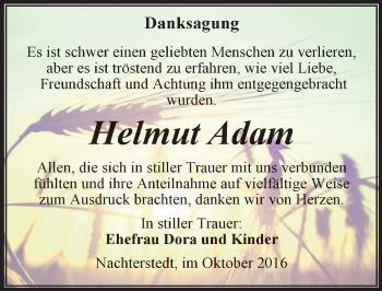 Traueranzeige von Helmut Adam von Mitteldeutsche Zeitung Aschersleben