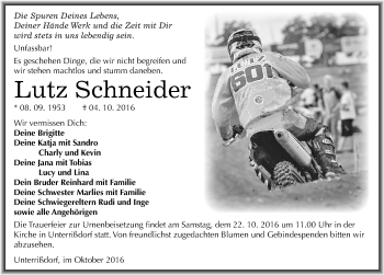 Traueranzeige von Lutz Schneider von Mitteldeutsche Zeitung Mansfelder Land