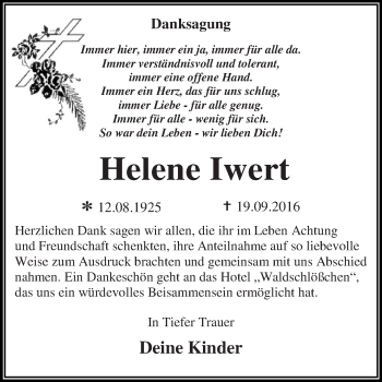 Traueranzeige von Helene Iwert von WVG - Wochenspiegel Dessau / Köthen