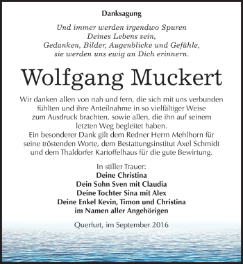 Traueranzeige von Wolfgang Muckert von Mitteldeutsche Zeitung Merseburg/Querfurt