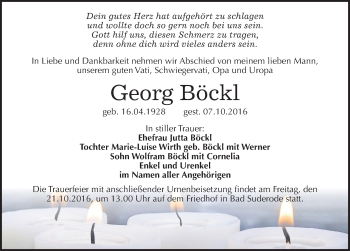 Traueranzeige von Georg Böckl von Mitteldeutsche Zeitung Quedlinburg