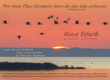 Traueranzeige von Horst Erfurth von WVG - Wochenspiegel Dessau / Köthen