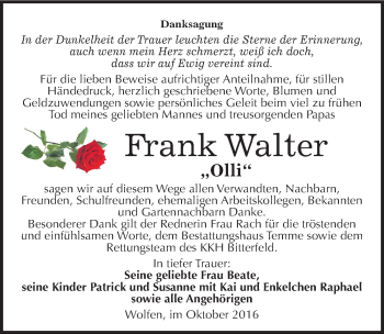 Traueranzeige von Frank Walter von Mitteldeutsche Zeitung Bitterfeld