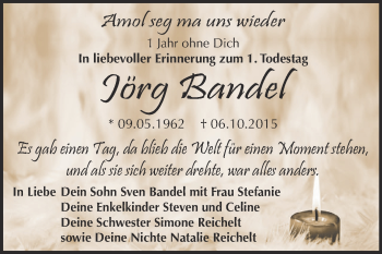 Traueranzeige von Jörg Bandel von Super Sonntag Zeitz