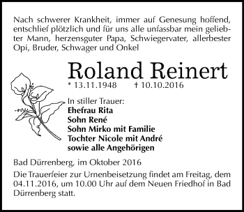 Traueranzeige von Roland Reinert von Mitteldeutsche Zeitung Merseburg/Querfurt