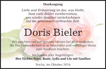 Traueranzeige von Doris Bieler von Mitteldeutsche Zeitung Halle/Saalkreis