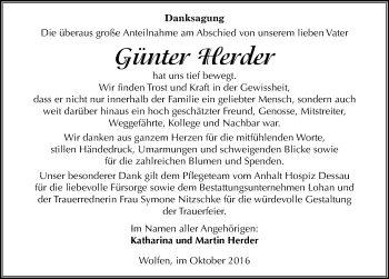 Traueranzeige von Günter Herder von Mitteldeutsche Zeitung Bitterfeld