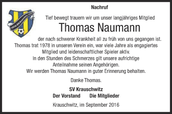 Traueranzeige von Thomas Naumann von WVG - Wochenspiegel NMB / WSF / ZTZ