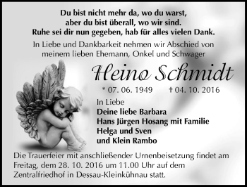 Traueranzeige von Heino Schmidt von Mitteldeutsche Zeitung Dessau-Roßlau
