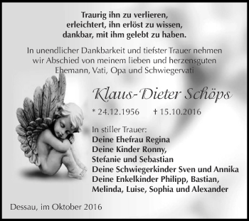 Traueranzeige von KLaus-Dieter Schöps von WVG - Wochenspiegel Dessau / Köthen