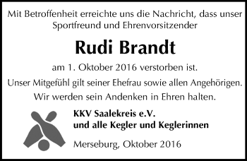 Traueranzeige von Rudi Brandt von Mitteldeutsche Zeitung Merseburg/Querfurt