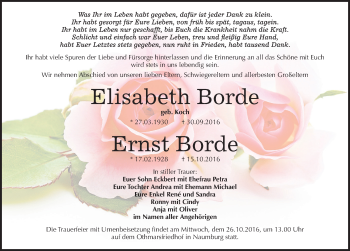 Traueranzeige von Elisabeth und Ernst Borde von Mitteldeutsche Zeitung Naumburg/Nebra
