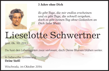 Traueranzeige von Lieselotte Schwertner von Mitteldeutsche Zeitung Naumburg/Nebra