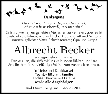 Traueranzeige von Albrecht Becker von Mitteldeutsche Zeitung Merseburg/Querfurt